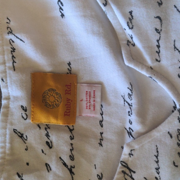 Ruby Rd. Ladies White Top With Text Print - Picture 2 of 5